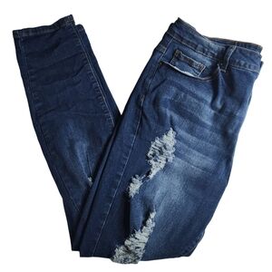 SHEIN Dark Blue Distressed Skinny Jeans